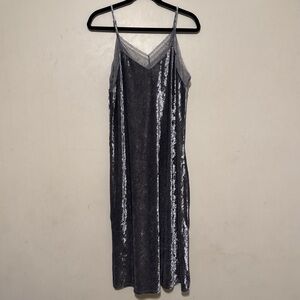 Mossimo Supply Co. Silver/Gray Velvet & Lace Slip Dress